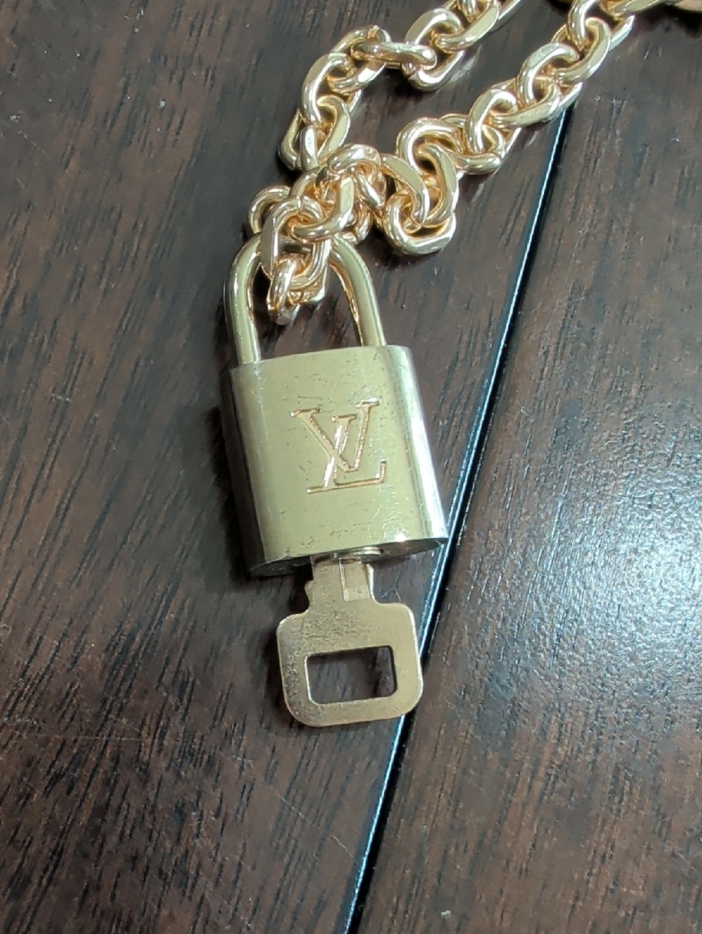 Louis Vuitton Gold Padlock and Key Necklace on Chunky Chain